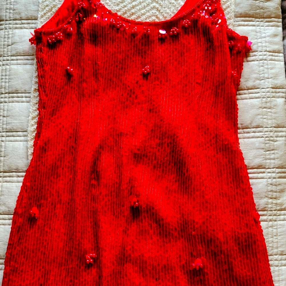 Sexy red sequined mini dress